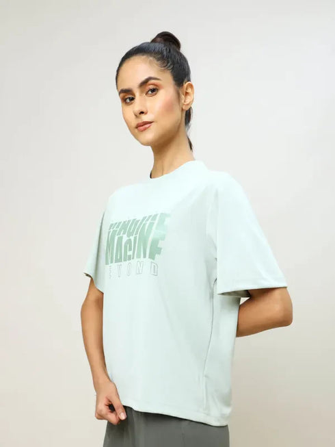Women Printed Boxy Fit Crew Neck T-shirt with TECHNO COOL+