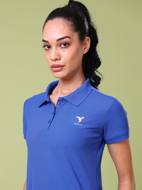 Women Solid Slim Fit Polo T-shirt with MATPIQ