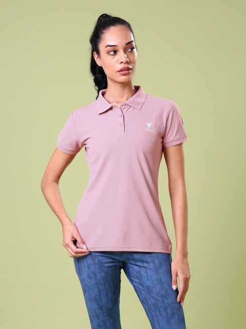Women Solid Slim Fit Polo T-shirt with MATPIQ