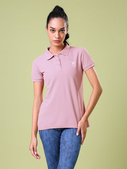 Women Solid Slim Fit Polo T-shirt with MATPIQ