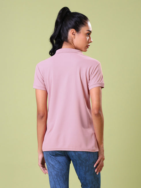 Women Solid Slim Fit Polo T-shirt with MATPIQ