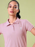 Women Solid Slim Fit Polo T-shirt with MATPIQ