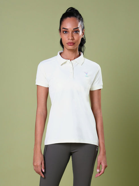 Women Solid Slim Fit Polo T-shirt with MATPIQ