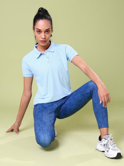 Women Solid Slim Fit Polo T-shirt with MATPIQ