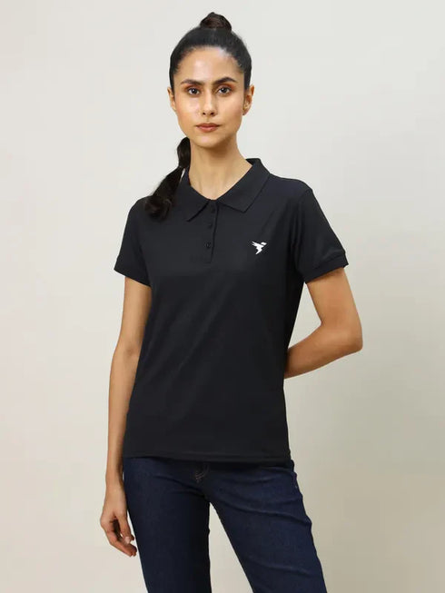Women Solid Slim Fit Polo T-shirt with MATPIQ