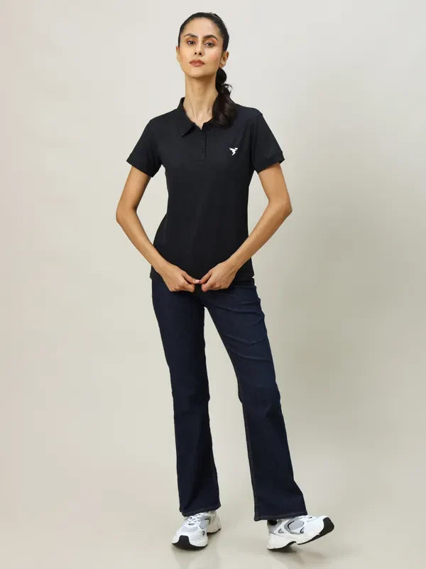 Women Solid Slim Fit Polo T-shirt with MATPIQ