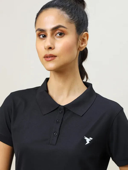 Women Solid Slim Fit Polo T-shirt with MATPIQ