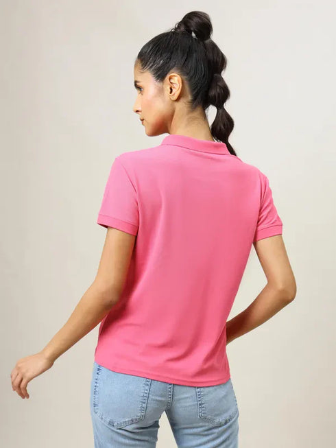 Women Solid Slim Fit Polo T-shirt with MATPIQ