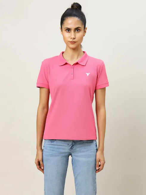 Women Solid Slim Fit Polo T-shirt with MATPIQ