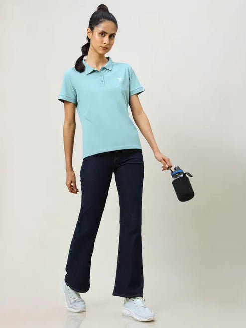 Women Solid Slim Fit Polo T-shirt with MATPIQ