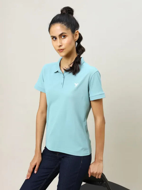 Women Solid Slim Fit Polo T-shirt with MATPIQ