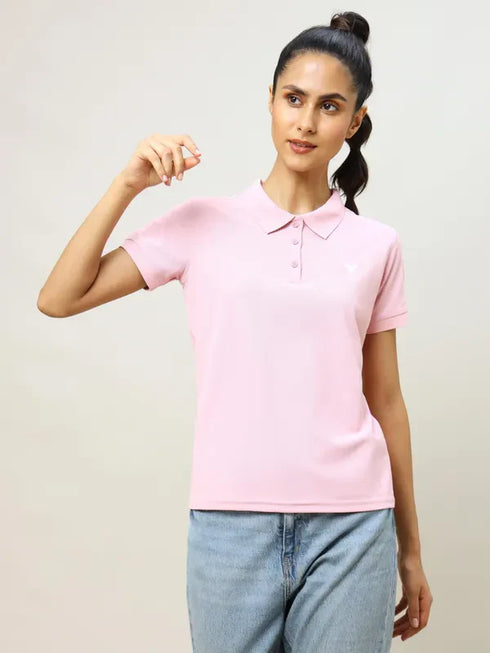 Women Solid Slim Fit Polo T-shirt with MATPIQ