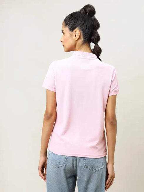 Women Solid Slim Fit Polo T-shirt with MATPIQ