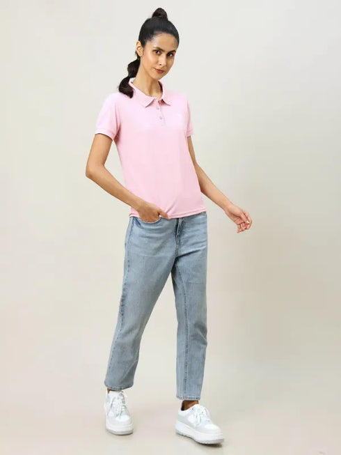 Women Solid Slim Fit Polo T-shirt with MATPIQ