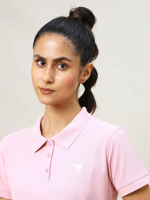 Women Solid Slim Fit Polo T-shirt with MATPIQ