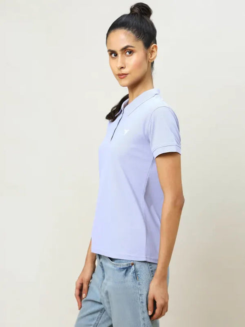 Women Solid Slim Fit Polo T-shirt with MATPIQ