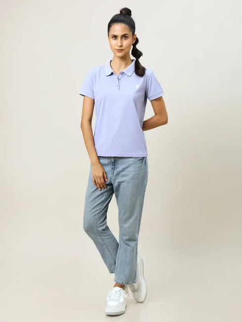 Women Solid Slim Fit Polo T-shirt with MATPIQ