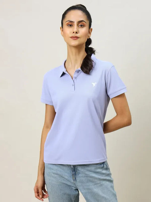 Women Solid Slim Fit Polo T-shirt with MATPIQ