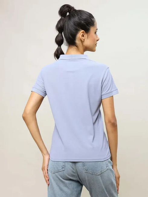 Women Solid Slim Fit Polo T-shirt with MATPIQ