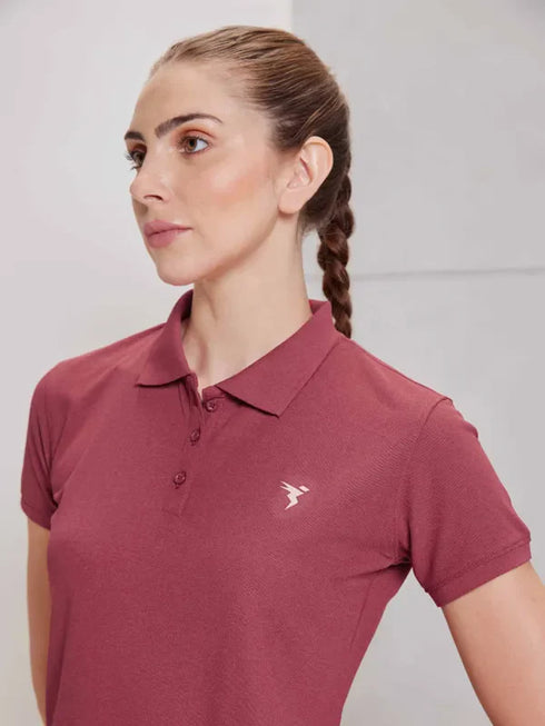 Women Solid Slim Fit Polo T-shirt with MATPIQ