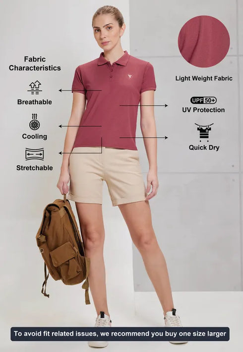 Women Solid Slim Fit Polo T-shirt with MATPIQ
