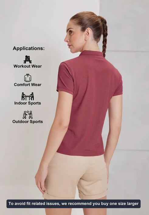 Women Solid Slim Fit Polo T-shirt with MATPIQ
