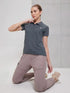 Women Solid Slim Fit Polo T-shirt with MATPIQ
