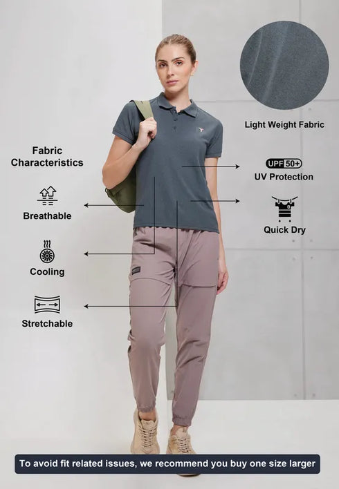 Women Solid Slim Fit Polo T-shirt with MATPIQ