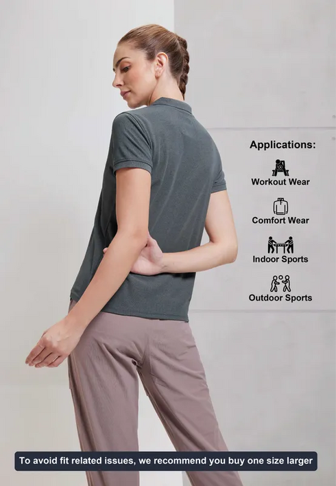 Women Solid Slim Fit Polo T-shirt with MATPIQ