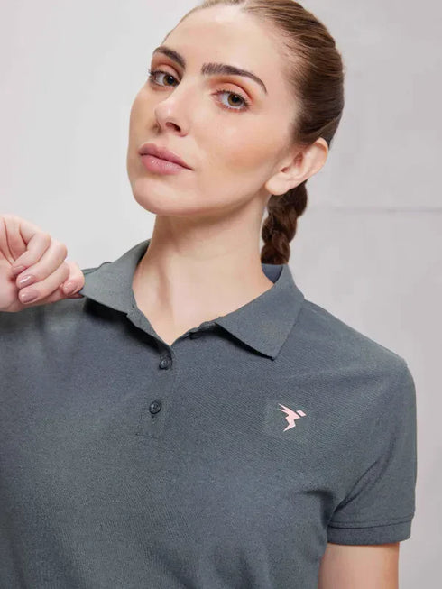 Women Solid Slim Fit Polo T-shirt with MATPIQ