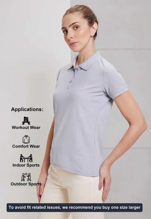 Women Solid Slim Fit Polo T-shirt with MATPIQ