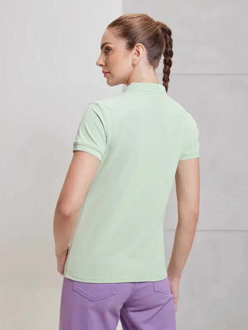 Women Solid Slim Fit Polo T-shirt with MATPIQ