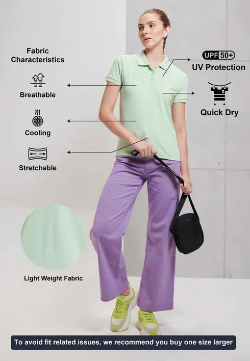 Women Solid Slim Fit Polo T-shirt with MATPIQ