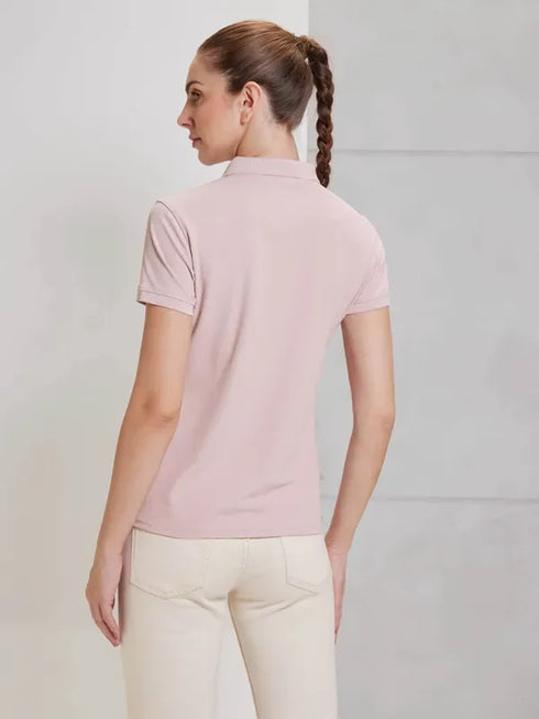Women Solid Slim Fit Polo T-shirt with MATPIQ