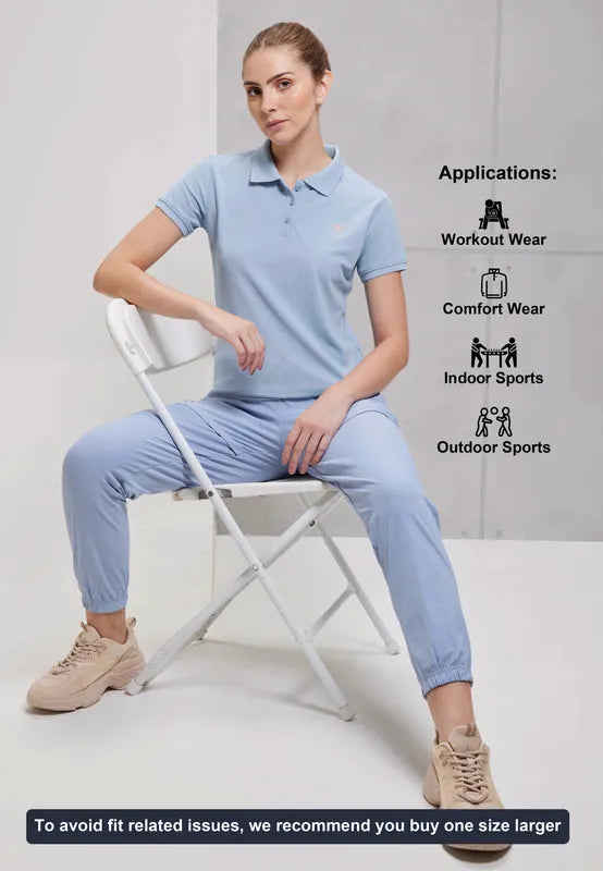 Women Solid Slim Fit Polo T-shirt with MATPIQ