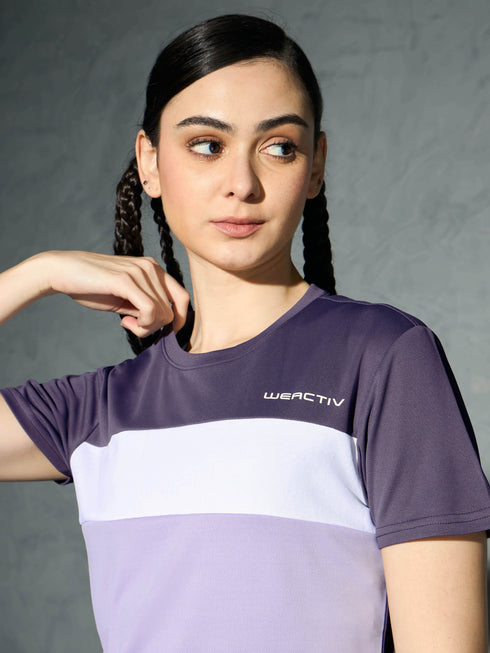 Women Colorblock Slim Fit Round Neck Sports T-shirt with TECHNOCOOL+