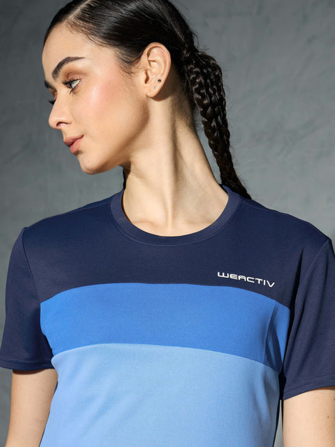 Women Colorblock Slim Fit Round Neck Sports T-shirt with TECHNOCOOL+