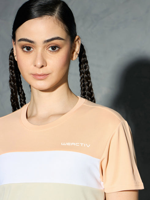Women Colorblock Slim Fit Round Neck Sports T-shirt with TECHNOCOOL+