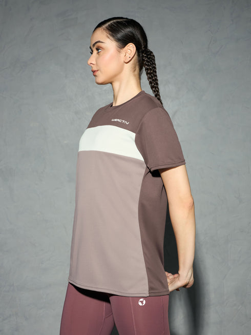 Women Colorblock Slim Fit Round Neck Sports T-shirt with TECHNOCOOL+