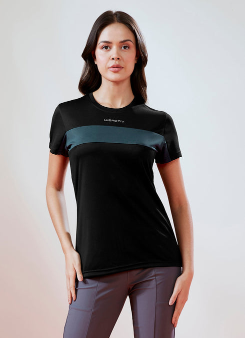 Women Solid Slim Fit Round Neck T-shirt with TECHNO COOL