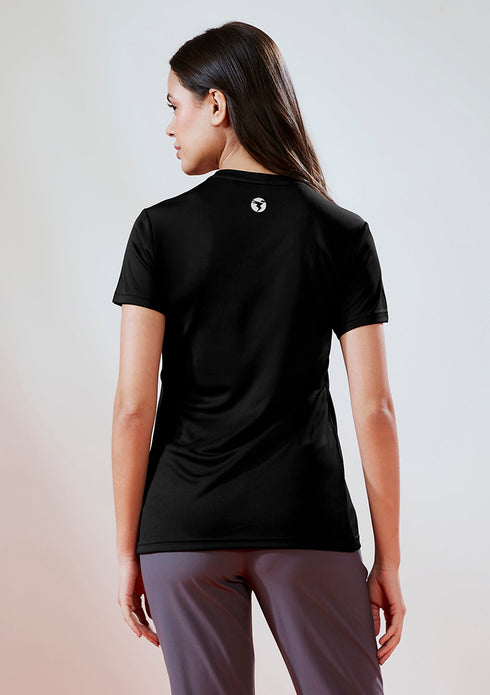Women Solid Slim Fit Round Neck T-shirt with TECHNO COOL