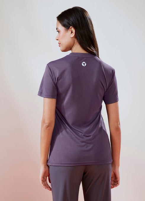 Women Solid Slim Fit Round Neck T-shirt with TECHNO COOL