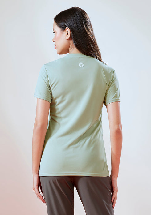 Women Solid Slim Fit Round Neck T-shirt with TECHNO COOL