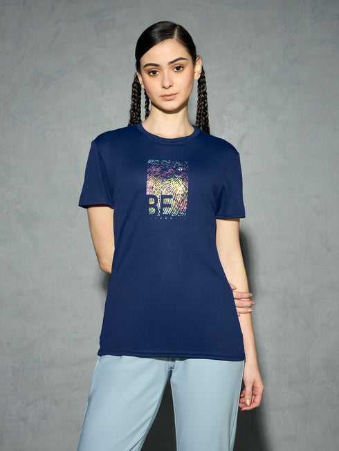 Women Printed Slim Fit Round Neck T-shirt with TECHNOCOOL+