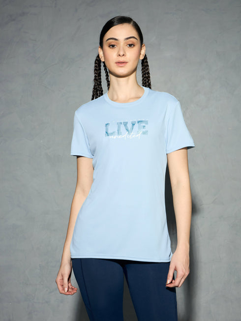 Women Printed Slim Fit Round Neck T-shirt with TECHNOCOOL+
