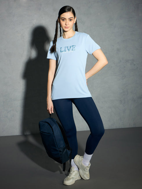 Women Printed Slim Fit Round Neck T-shirt with TECHNOCOOL+