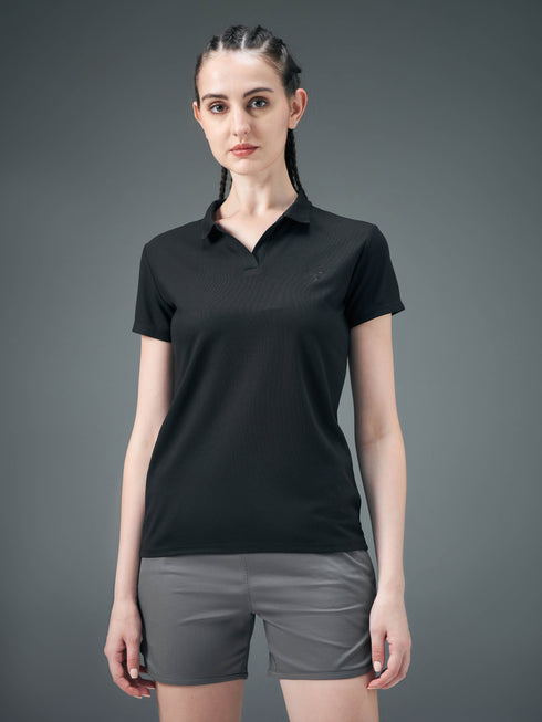 Women Solid Slim Fit Polo T-shirt with MATPIQ