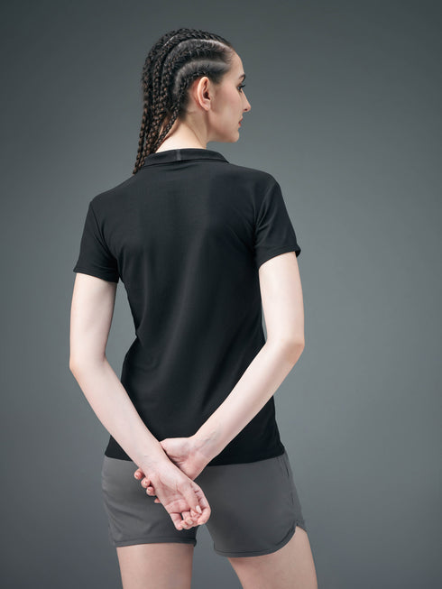 Women Solid Slim Fit Polo T-shirt with MATPIQ