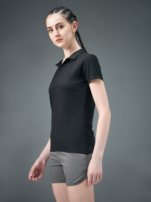 Women Solid Slim Fit Polo T-shirt with MATPIQ