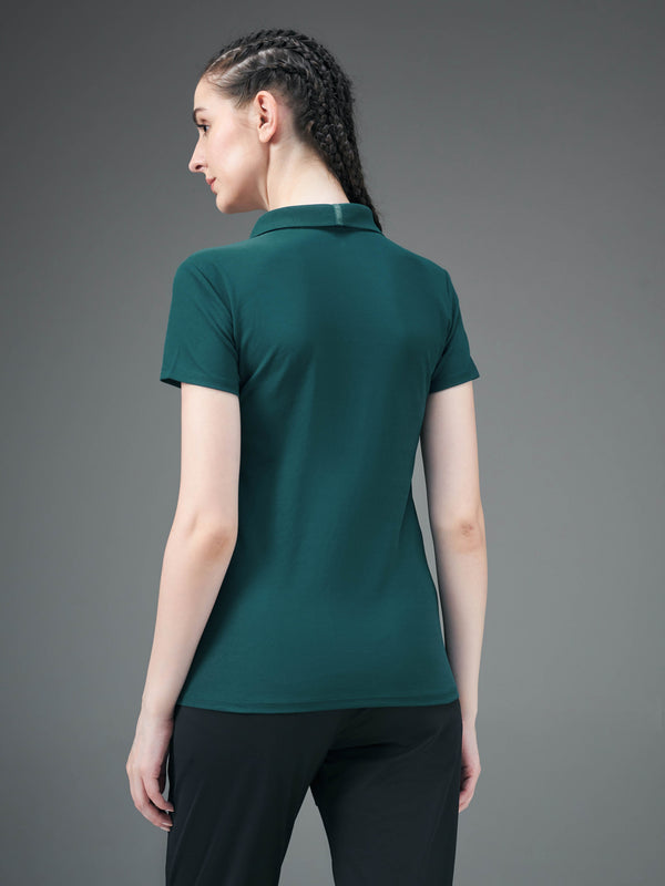 Women Solid Slim Fit Polo T-shirt with MATPIQ
